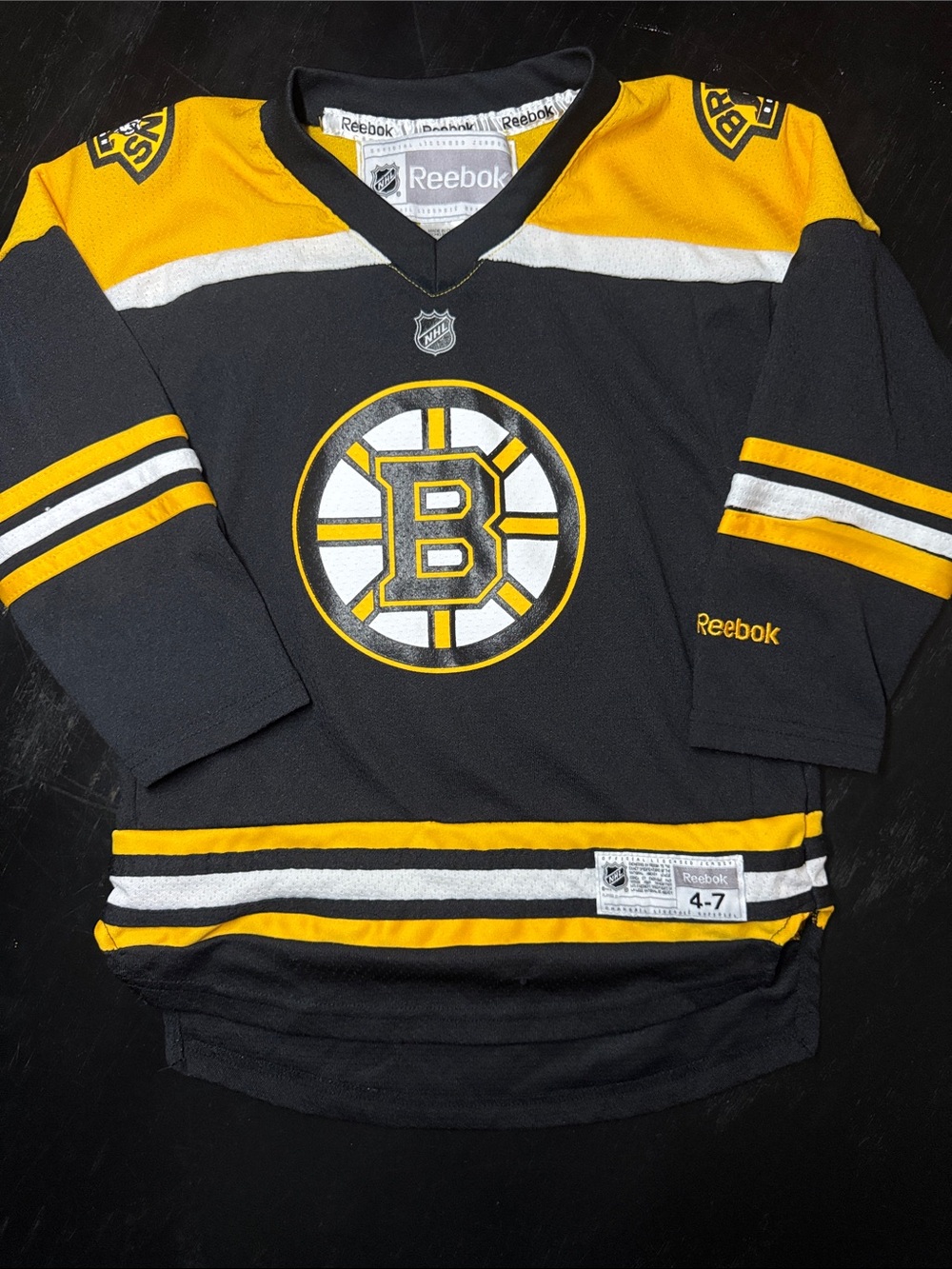 Reebok CHARA Kids Black & Yellow Boston Hockey Jersey